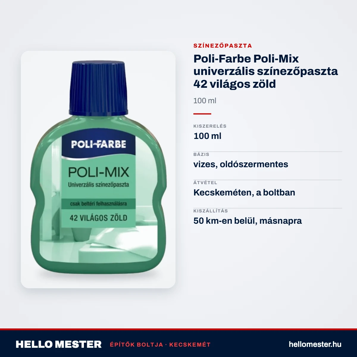 Poli-Farbe Poli-Mix univerzális színezőpaszta 42 világos zöld 100 ml – műszaki adatok – HelloMester Kecskemét
