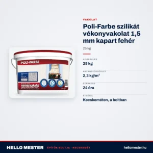 Poli-Farbe szilikát vékonyvakolat 1,5 mm kapart fehér 25 kg – műszaki adatok – HelloMester Kecskemét