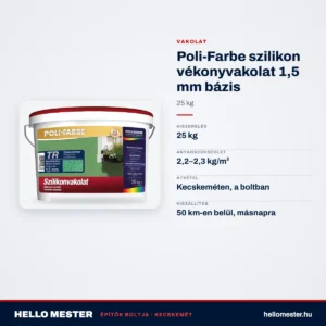 Poli-Farbe szilikon vékonyvakolat 1,5 mm bázis 25 kg – műszaki adatok – HelloMester Kecskemét