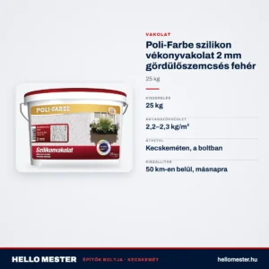 Poli-Farbe szilikon vékonyvakolat 2 mm gördülőszemcsés fehér 25 kg – műszaki adatok – HelloMester Kecskemét