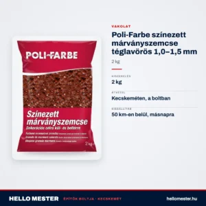 Poli-Farbe színezett márványszemcse téglavörös 1,0–1,5 mm 2 kg – műszaki adatok – HelloMester Kecskemét