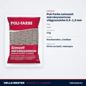 Poli-Farbe színezett márványszemcse világosszürke 0,5–1,2 mm 2 kg – műszaki adatok – HelloMester Kecskemét