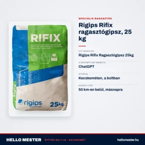 Rigips Rifix ragasztógipsz, 25 kg – műszaki adatok – HelloMester Kecskemét