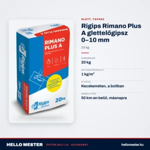 Rigips Rimano Plus A glettelőgipsz 0–10 mm, 20 kg – műszaki adatok – HelloMester Kecskemét