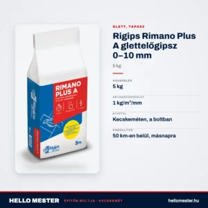 Rigips Rimano Plus A glettelőgipsz 0–10 mm, 5 kg – műszaki adatok – HelloMester Kecskemét