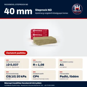 Rockwool Steprock ND lépéshangszigetelő kőzetgyapot lemez 40 mm – műszaki adatok: λD 0,037, R ≈ 1,08 m²K/W, A1 | HelloMester Kecskemét