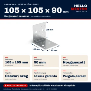 Sarokvas 105x105x90 mm méretei: 105 mm-es szárak, 90 mm szélesség – infografika