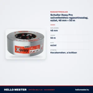 Schuller Xway Pro szövetbetétes ragasztószalag, ezüst, 48 mm × 50 m – műszaki adatok – HelloMester Kecskemét
