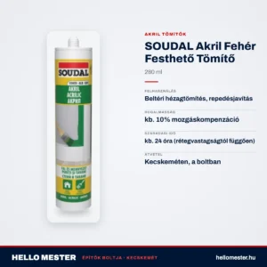SOUDAL Akril Fehér Festhető Tömítő – 280 ml – műszaki adatok – HelloMester Kecskemét