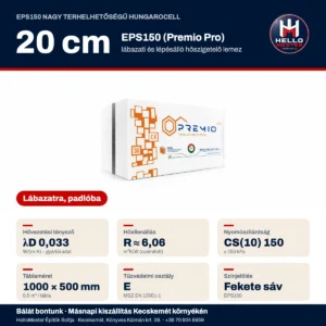 EPS150 lábazati hungarocell 20 cm – műszaki adatok: λD 0,033, CS(10) 150 kPa, 1000×500 mm | HelloMester Kecskemét