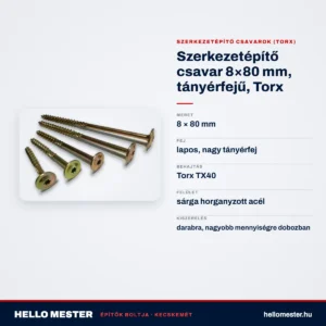 Szerkezetépítő csavar 8×80 mm, tányérfejű, Torx – műszaki adatok – HelloMester Kecskemét