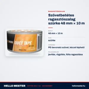 Szövetbetétes ragasztószalag szürke 48 mm × 10 m – műszaki adatok – HelloMester Kecskemét