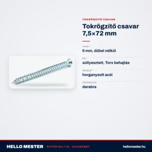 Tokrögzítő csavar 7,5×72 mm – műszaki adatok – HelloMester Kecskemét