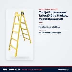 Tooljó Professional fa festőlétra 5 fokos, vödörakasztóval – műszaki adatok – HelloMester Kecskemét