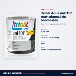 Trinát Aqua uniTOP matt alapozó és fedőfesték – RAL 7035 világosszürke, 0,75 L – műszaki adatok – HelloMester Kecskemét