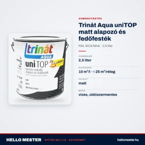 Trinát Aqua uniTOP matt alapozó és fedőfesték – RAL 9016 fehér, 2,5 L – műszaki adatok – HelloMester Kecskemét