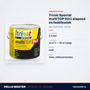 Trinát Special multiTOP 9in1 alapozó és fedőfesték – RAL 9005 fekete, 2,5 L – műszaki adatok – HelloMester Kecskemét