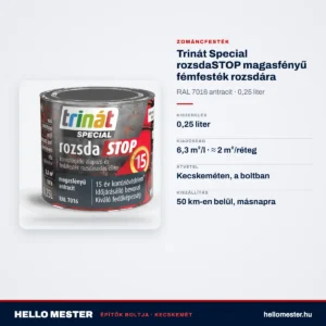 Trinát Special rozsdaSTOP magasfényű fémfesték rozsdára – RAL 7016 antracit, 0,25 L – műszaki adatok – HelloMester Kecskemét