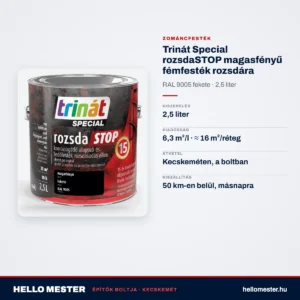 Trinát Special rozsdaSTOP magasfényű fémfesték rozsdára – RAL 9005 fekete, 2,5 L – műszaki adatok – HelloMester Kecskemét