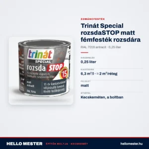 Trinát Special rozsdaSTOP matt fémfesték rozsdára – RAL 7016 antracit, 0,25 L – műszaki adatok – HelloMester Kecskemét