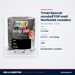 Trinát Special rozsdaSTOP matt fémfesték rozsdára – RAL 9005 fekete, 0,75 L – műszaki adatok – HelloMester Kecskemét