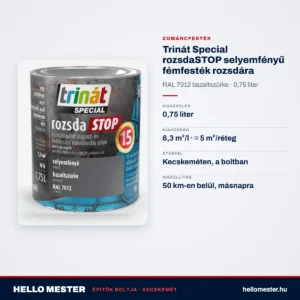 Trinát Special rozsdaSTOP selyemfényű fémfesték rozsdára – RAL 7012 bazaltszürke, 0,75 L – műszaki adatok – HelloMester Kecskemét