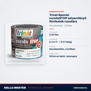 Trinát Special rozsdaSTOP selyemfényű fémfesték rozsdára – RAL 9016 fehér, 0,25 L – műszaki adatok – HelloMester Kecskemét