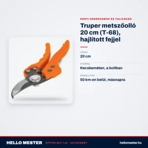 Truper metszőolló 20 cm (T-68), hajlított fejjel – műszaki adatok – HelloMester Kecskemét