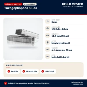 Tűzőgépkapocs 6 mm, 1000 db – műszaki adatok, kiszerelés és felhasználás | HelloMester Kecskemét