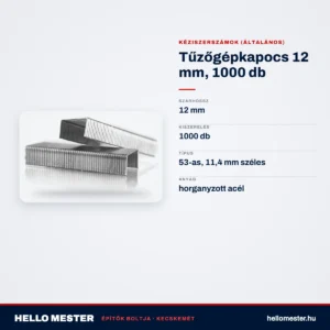 Tűzőgépkapocs 12 mm, 1000 db – műszaki adatok – HelloMester Kecskemét