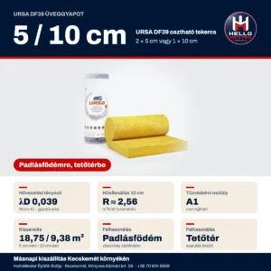 URSA DF39 5/10 cm osztható tekercses üveggyapot – műszaki adatok: λD 0,039, A1 | HelloMester Kecskemét
