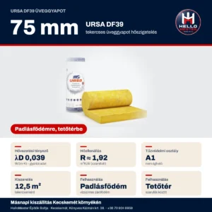 URSA DF39 75 mm tekercses üveggyapot – műszaki adatok: λD 0,039, R ≈ 1,92 m²K/W, A1 | HelloMester Kecskemét