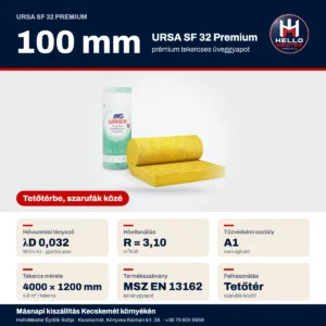 URSA SF 32 Premium 100 mm üveggyapot – műszaki adatok: λD 0,032, R = 3,10 m²K/W, A1 | HelloMester Kecskemét