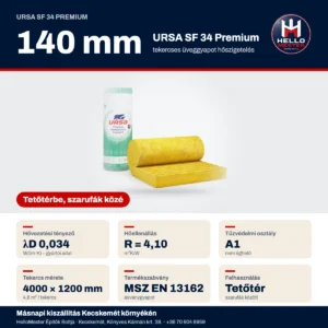 URSA SF 34 Premium 140 mm üveggyapot – műszaki adatok: λD 0,034, R = 4,10 m²K/W, A1 | HelloMester Kecskemét