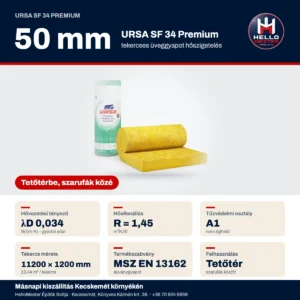 URSA SF 34 Premium 50 mm üveggyapot – műszaki adatok: λD 0,034, R = 1,45 m²K/W, A1 | HelloMester Kecskemét