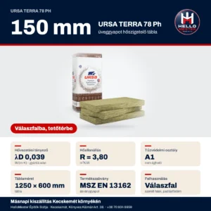 URSA TERRA 78 Ph 150 mm üveggyapot – műszaki adatok: λD 0,039, R = 3,80 m²K/W, A1 | HelloMester Kecskemét