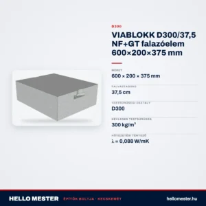 VIABLOKK D300/37,5 NF+GT falazóelem 600×200×375 mm – műszaki adatok – HelloMester Kecskemét