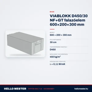 VIABLOKK D450/30 NF+GT falazóelem 600×200×300 mm – műszaki adatok – HelloMester Kecskemét