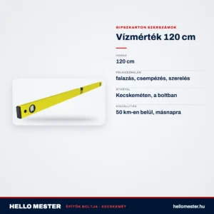 Vízmérték 120 cm – műszaki adatok – HelloMester Kecskemét