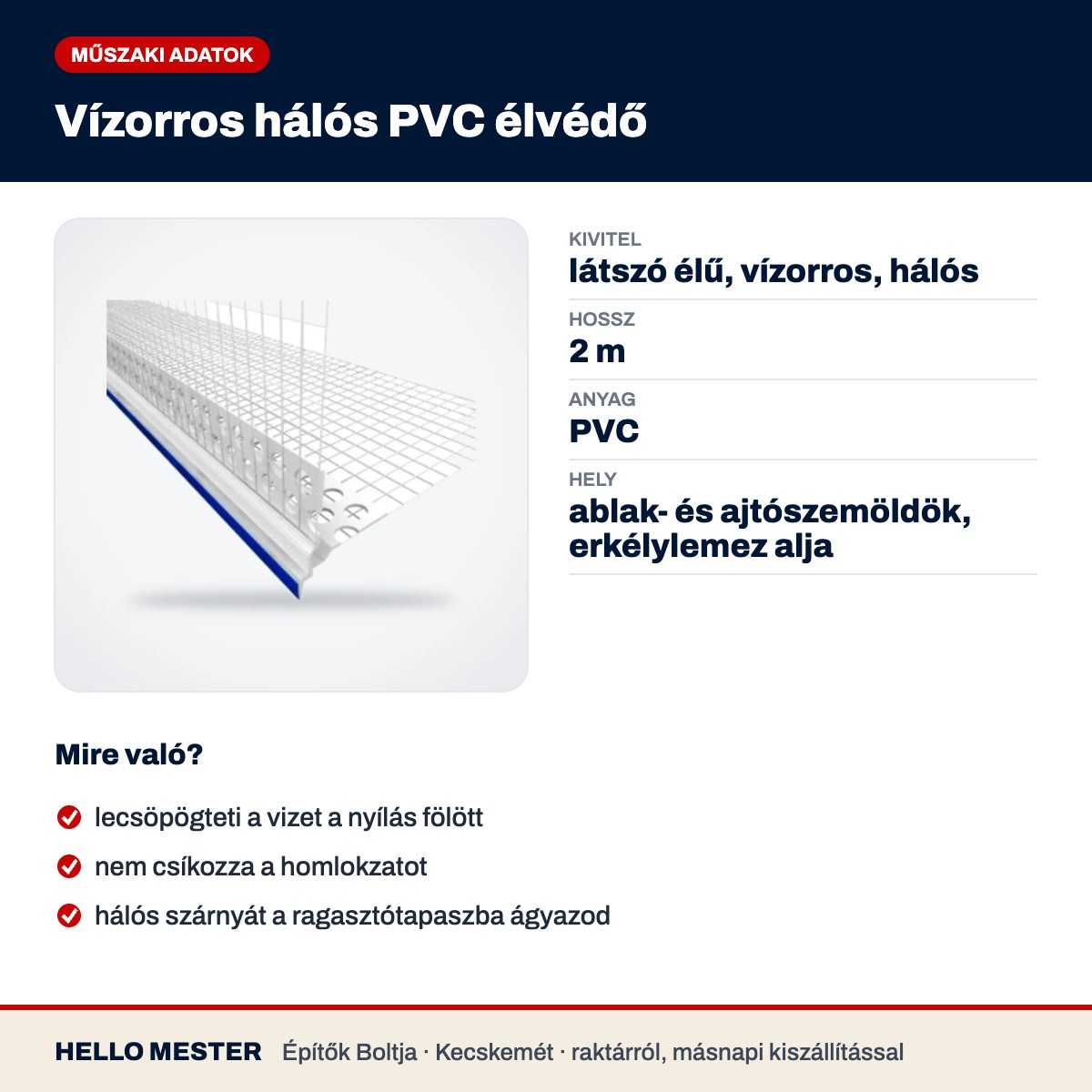 Vízorros hálós PVC élvédő – műszaki adatok és felhasználás